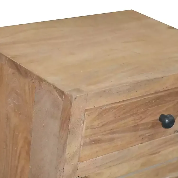 Nightstands-Kirklands Home Natural Reclaimed Wood Diagonal Slats Nightsd Tan