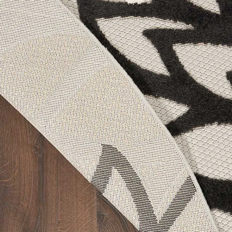 Outdoor Rugs-Kirklands Home Black and White Floral Round Outdoor Area Rug, 5x5