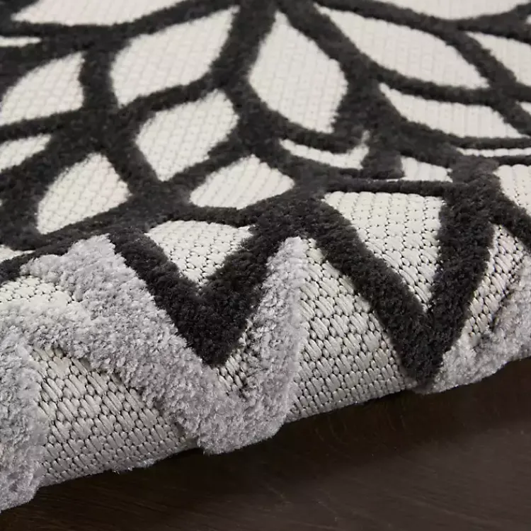 Outdoor Rugs-Kirklands Home Black and White Floral Round Outdoor Area Rug, 5x5