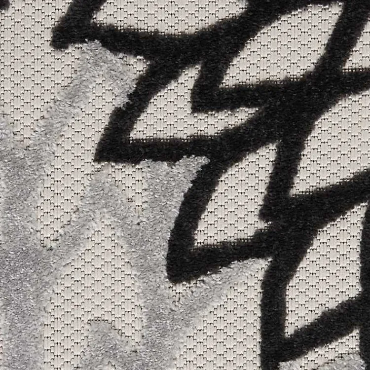 Outdoor Rugs-Kirklands Home Black and White Floral Round Outdoor Area Rug, 5x5