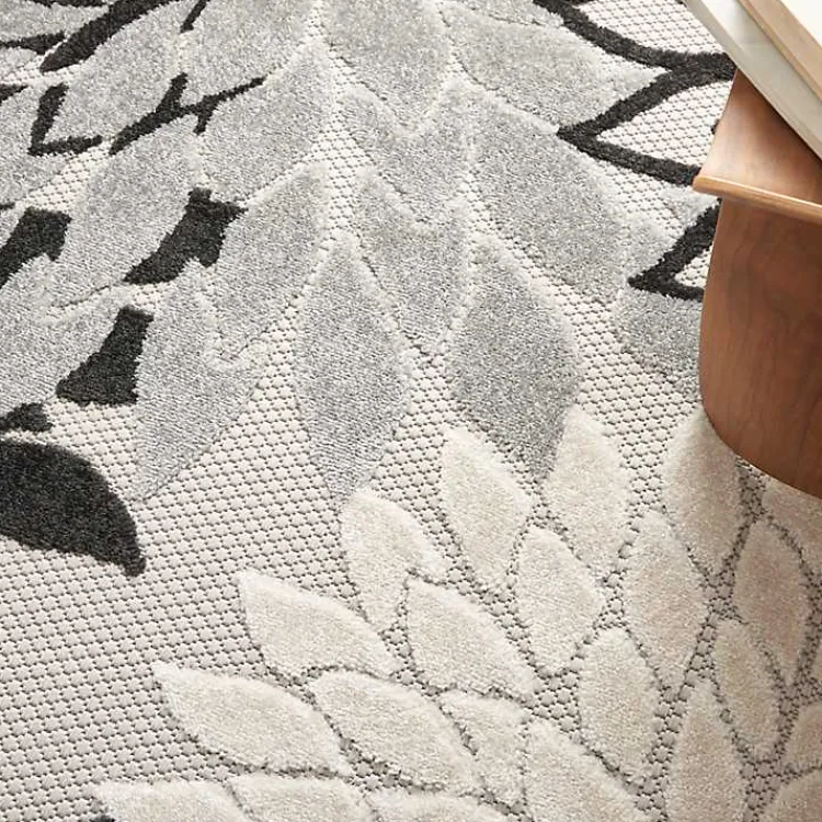 Outdoor Rugs-Kirklands Home Black and White Floral Round Outdoor Area Rug, 5x5