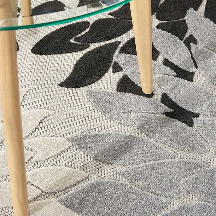 Outdoor Rugs-Kirklands Home Gray Floral Burst Round Outdoor Area Rug