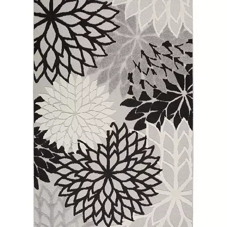 Outdoor Rugs-Kirklands Home Black and White Floral Outdoor Area Rug, 5x7