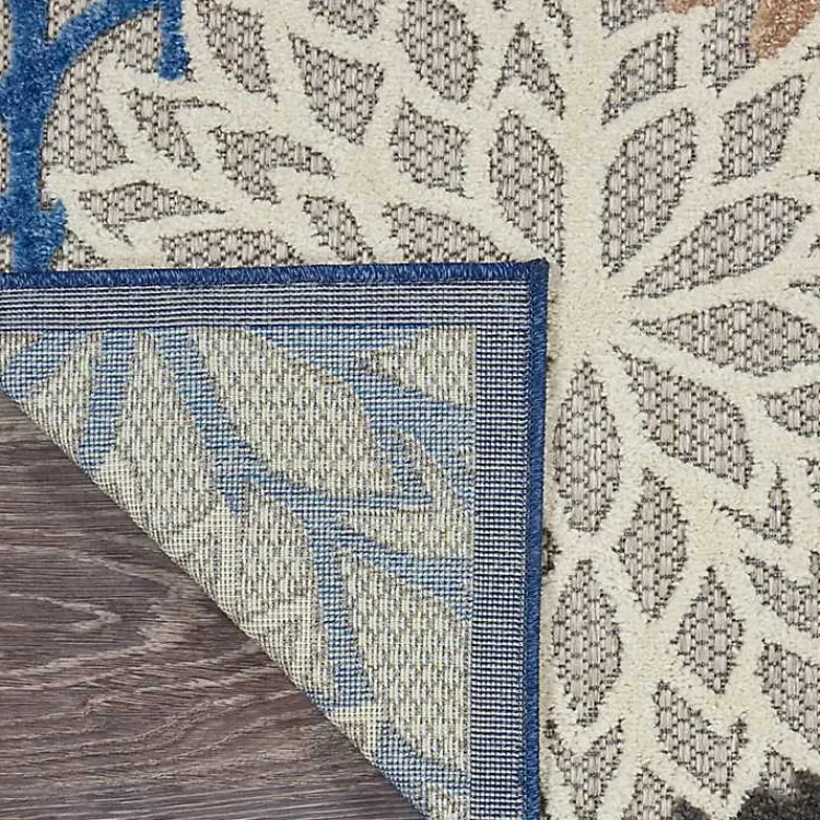Outdoor Rugs-Kirklands Home Blue Floral Outdoor Area Rug, 5x7