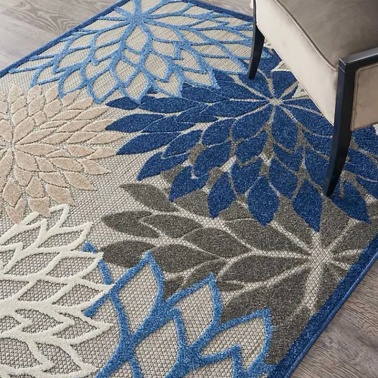 Outdoor Rugs-Kirklands Home Blue Floral Outdoor Area Rug, 5x7