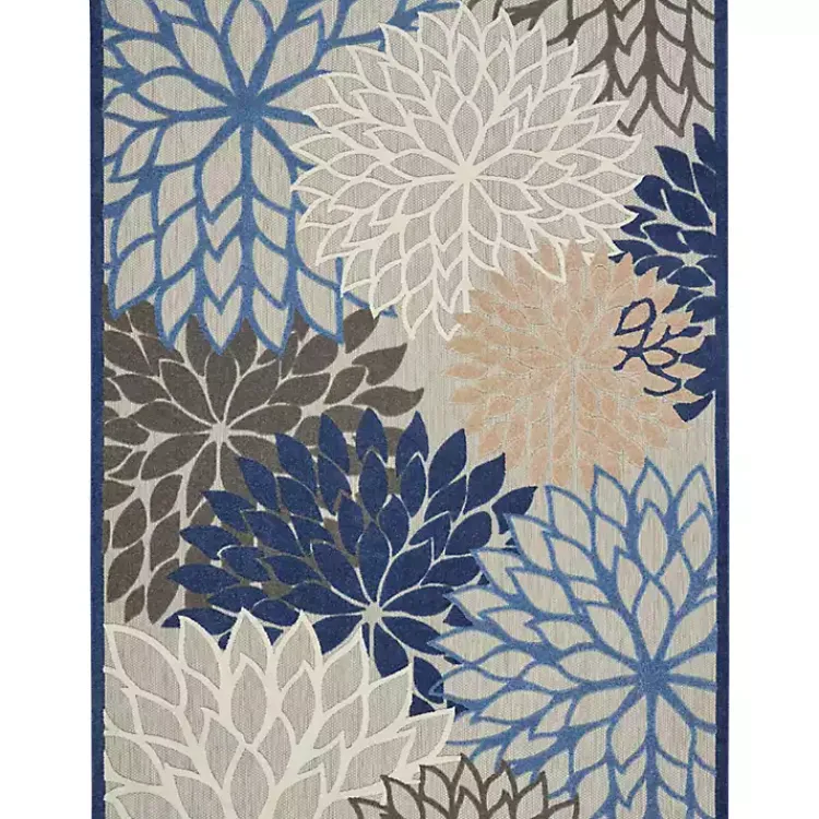 Outdoor Rugs-Kirklands Home Blue Floral Outdoor Area Rug, 7x10