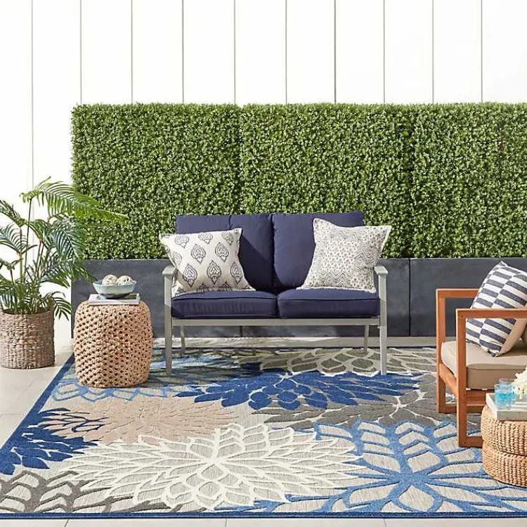 Outdoor Rugs-Kirklands Home Blue Floral Outdoor Area Rug, 7x10