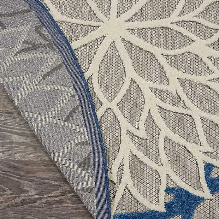 Outdoor Rugs-Kirklands Home Blue Floral Burst Round Outdoor Area Rug, 7x7
