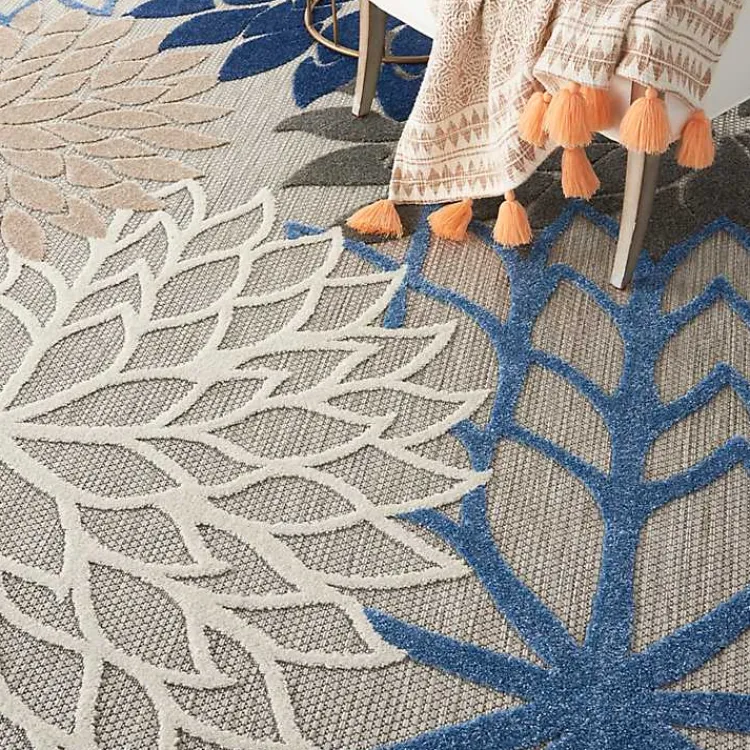 Outdoor Rugs-Kirklands Home Blue Floral Burst Round Outdoor Area Rug, 7x7