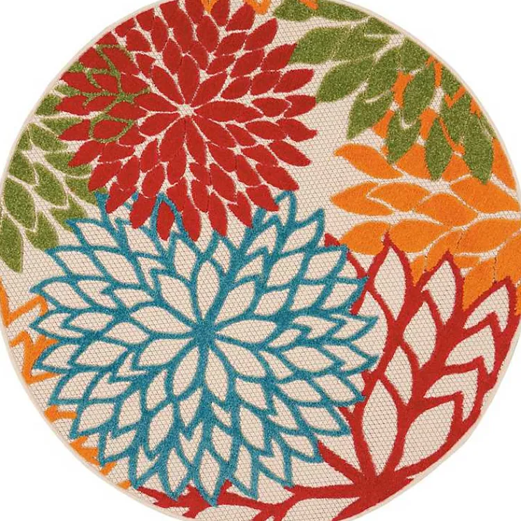 Outdoor Rugs-Kirklands Home Bright Leaves Round Outdoor Area Rug, 5x5