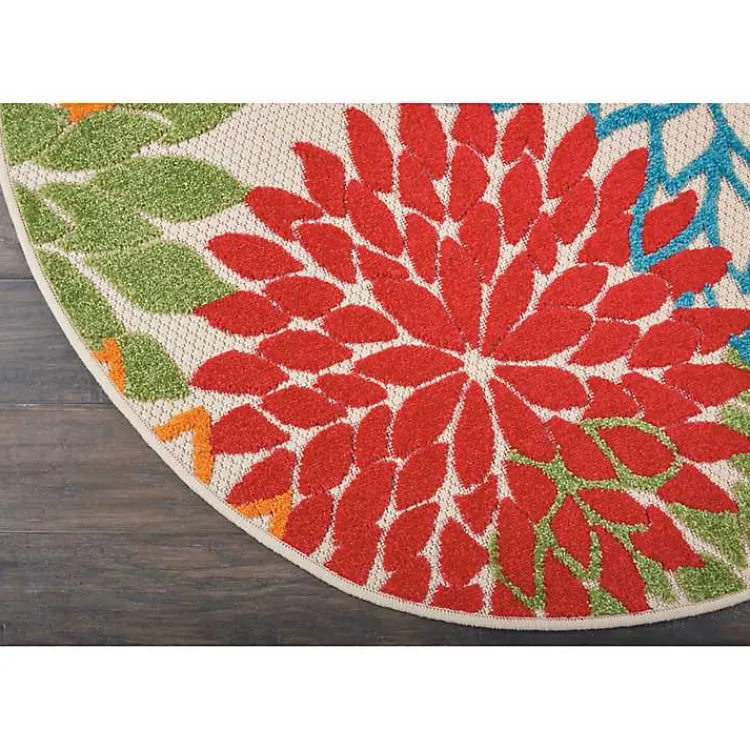 Outdoor Rugs-Kirklands Home Bright Leaves Round Outdoor Area Rug, 5x5