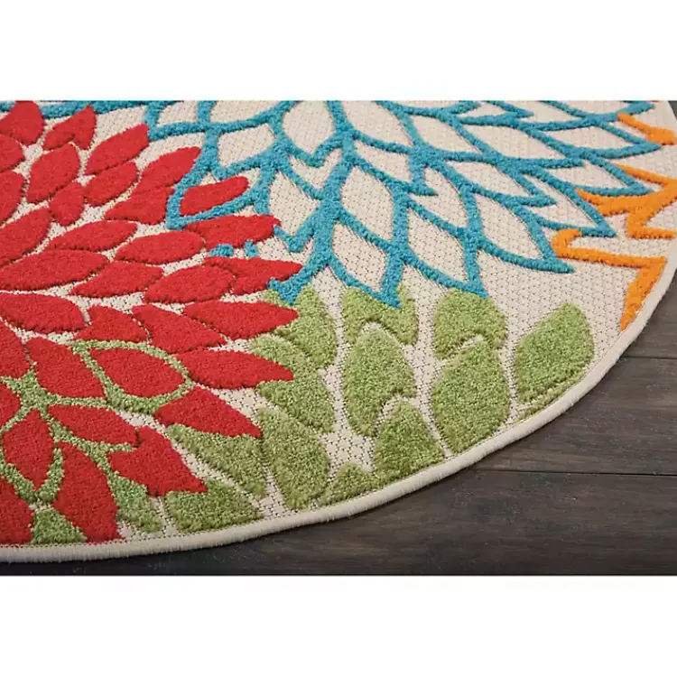 Outdoor Rugs-Kirklands Home Bright Leaves Round Outdoor Area Rug, 5x5