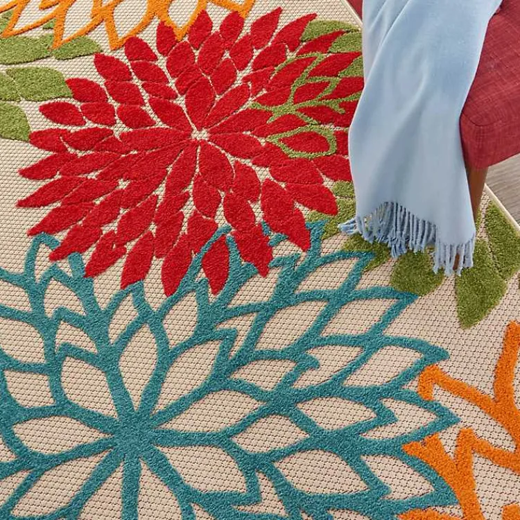 Outdoor Rugs-Kirklands Home Red Bright Floral Burst Outdoor Area Rug, 5x7