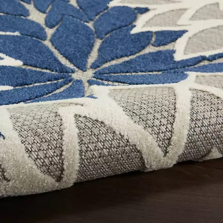 Outdoor Rugs-Kirklands Home Navy Floral Burst Outdoor Area Rug, 5x7