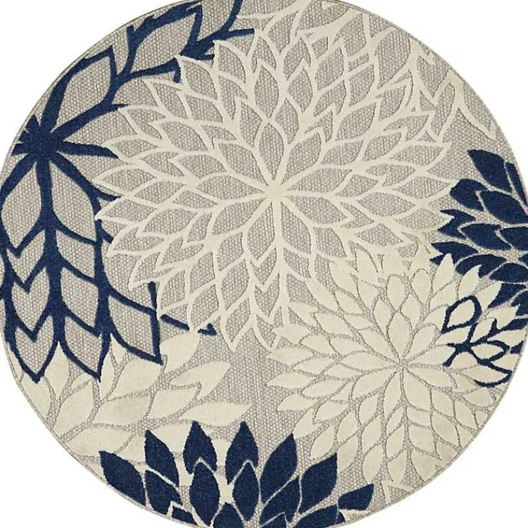 Outdoor Rugs-Kirklands Home Denim Floral Burst Round Outdoor Area Rug