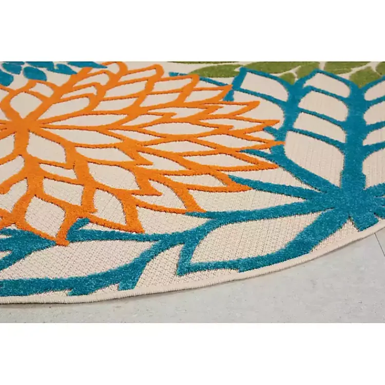 Outdoor Rugs-Kirklands Home Tangerine Floral Burst Round Outdoor Area Rug