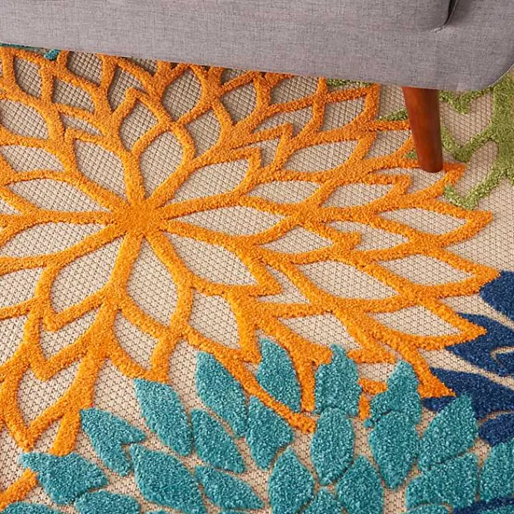 Outdoor Rugs-Kirklands Home Orange Bright Floral Burst Outdoor Area Rug, 5x7