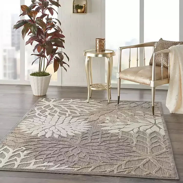 Outdoor Rugs-Kirklands Home Neutral Floral Burst Outdoor Area Rug, 5x7