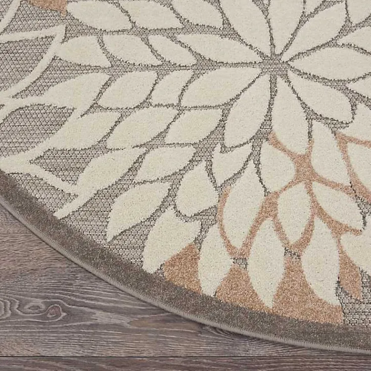 Outdoor Rugs-Kirklands Home Neutral Floral Burst Outdoor Round Area Rug, 5 ft.