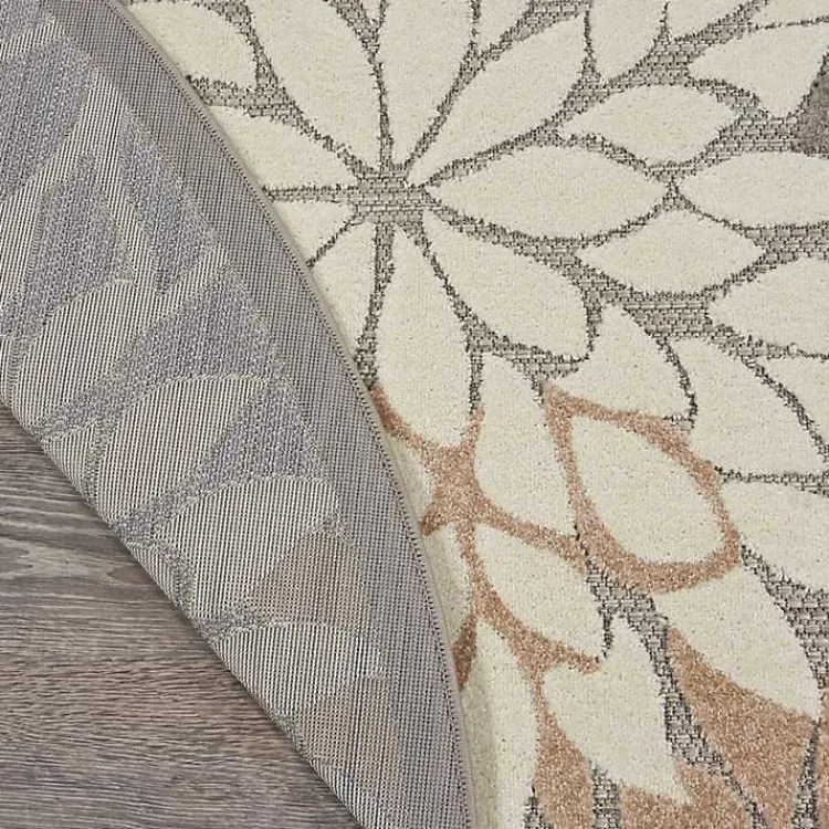 Outdoor Rugs-Kirklands Home Neutral Floral Burst Outdoor Round Area Rug, 5 ft.