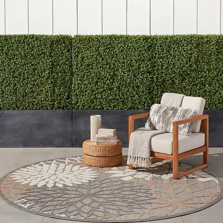 Outdoor Rugs-Kirklands Home Neutral Floral Burst Outdoor Round Area Rug, 7 ft.