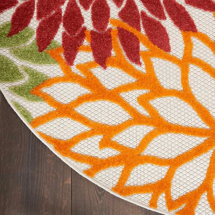 Outdoor Rugs-Kirklands Home Red Floral Burst Outdoor Round Area Rug, 5 ft.