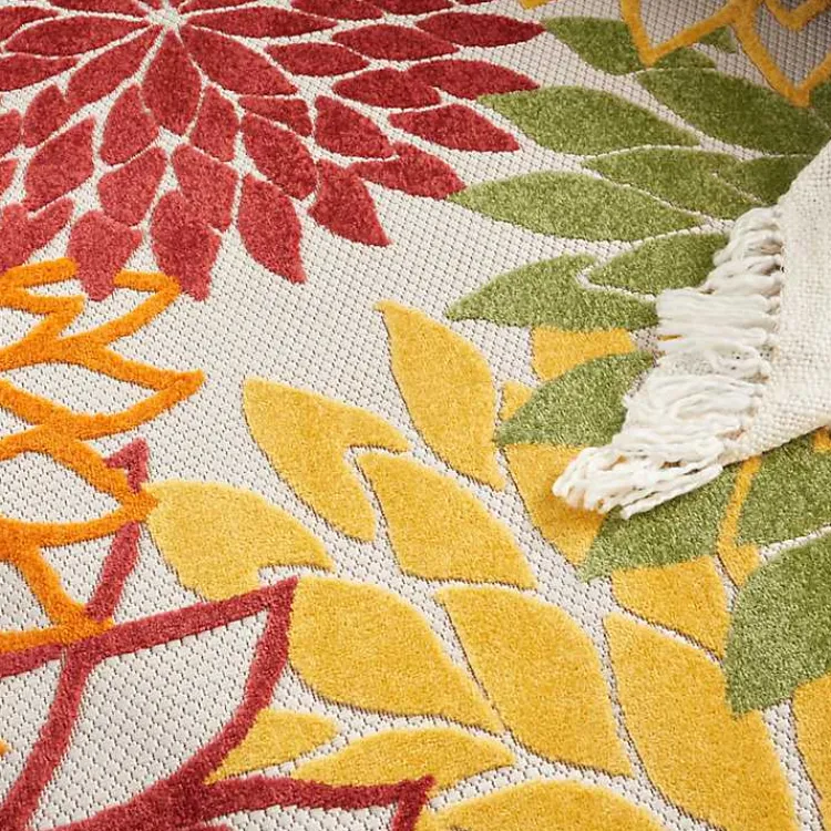 Outdoor Rugs-Kirklands Home Red Floral Burst Outdoor Round Area Rug, 5 ft.