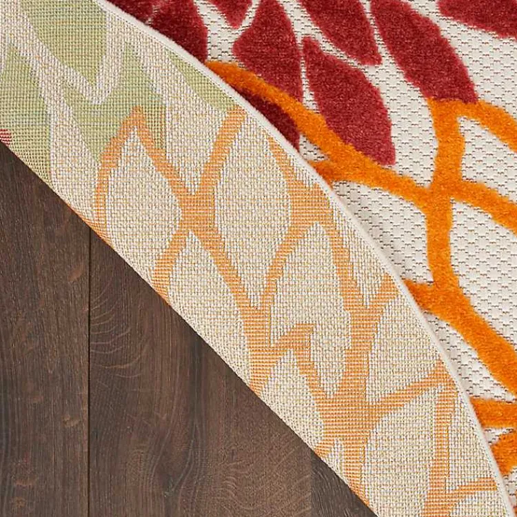 Outdoor Rugs-Kirklands Home Red Floral Burst Outdoor Round Area Rug, 7 ft.