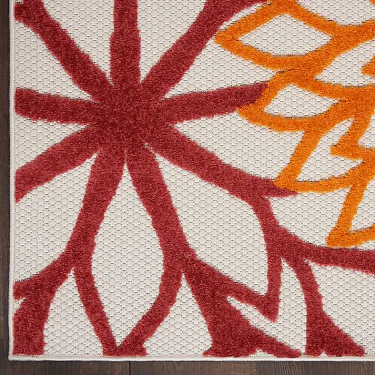 Outdoor Rugs-Kirklands Home Red Floral Burst Outdoor Area Rug, 7x10