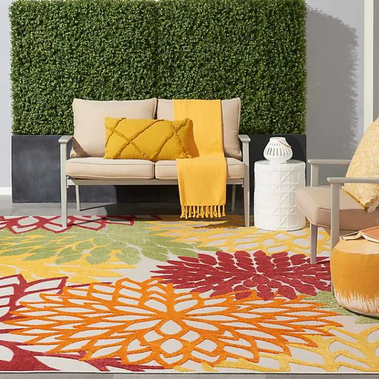 Outdoor Rugs-Kirklands Home Red Floral Burst Outdoor Area Rug, 7x10