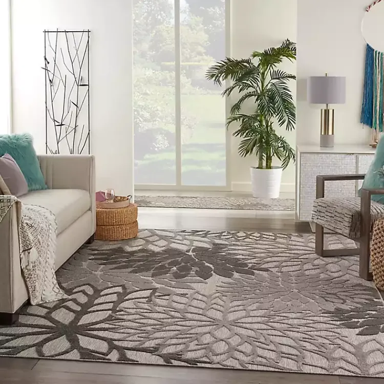 Outdoor Rugs-Kirklands Home Floral Burst Outdoor Area Rug, 7x10 Gray