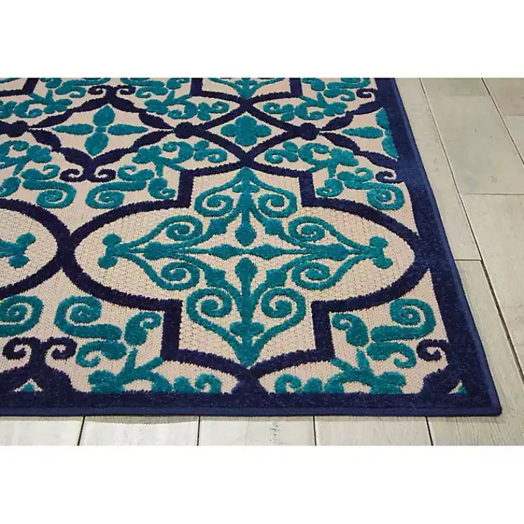 Outdoor Rugs-Kirklands Home Navy Trellis Outdoor Area Rug, 7x10