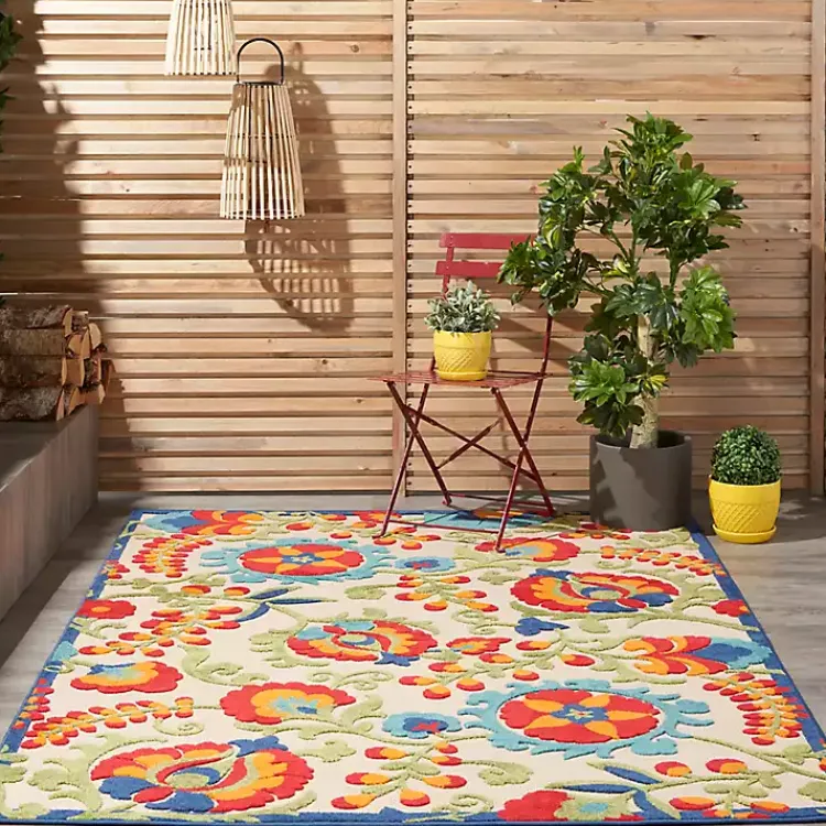 Outdoor Rugs-Kirklands Home Bright Abstract Floral Outdoor Area Rug, 5x7