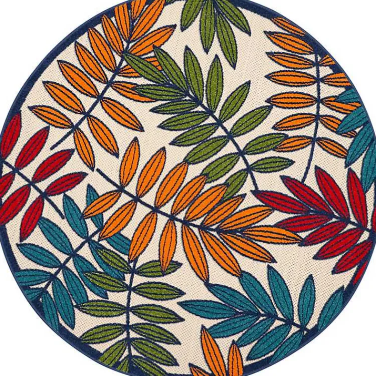 Outdoor Rugs-Kirklands Home Bright Branches Round Outdoor Area Rug, 5x5