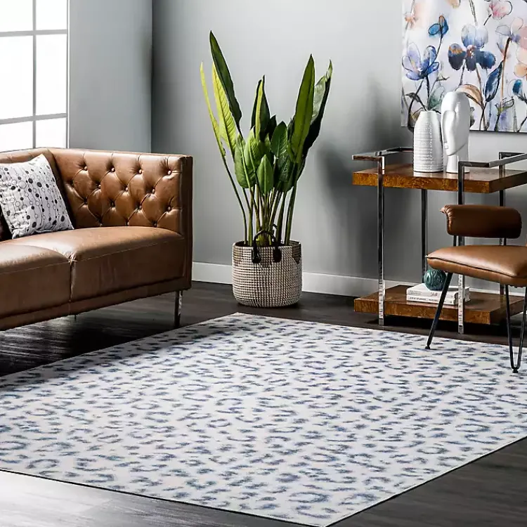 Area Rugs-Kirklands Home Blue Leopard Spots Washable Area Rug, 5x8