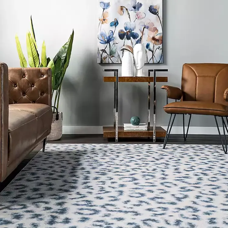 Area Rugs-Kirklands Home Blue Leopard Spots Washable Area Rug, 5x8
