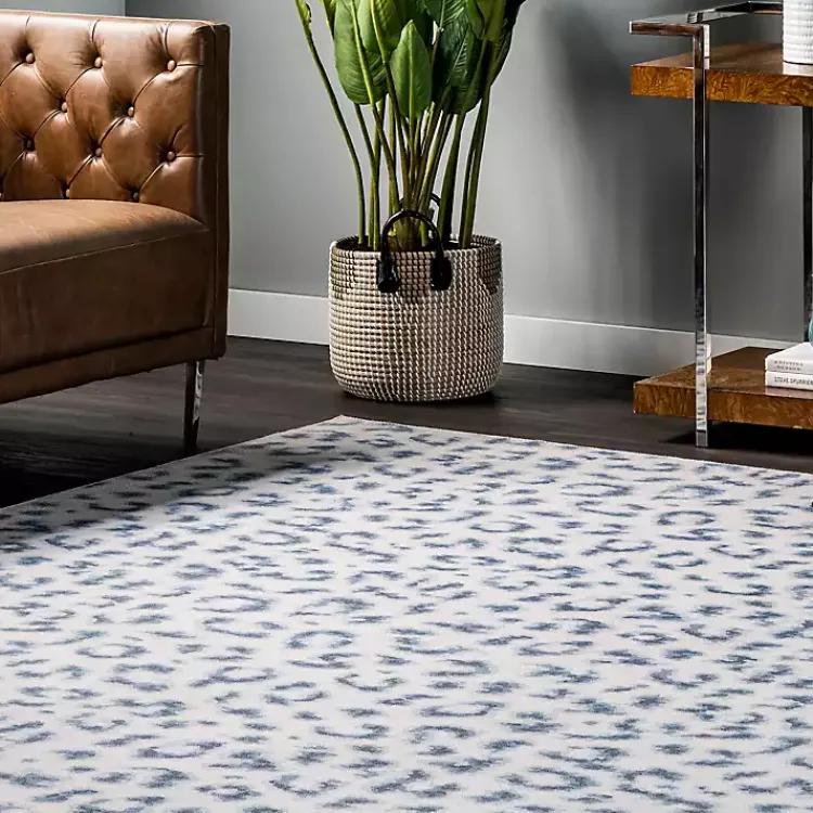 Area Rugs-Kirklands Home Blue Leopard Spots Washable Area Rug, 5x8