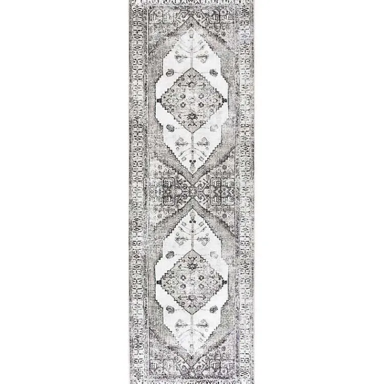 Area Rugs-Kirklands Home Gray Vintage Medallion Washable Runner