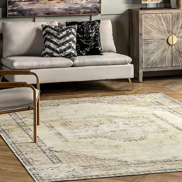 Area Rugs-Kirklands Home Gray Faded Medallion Washable Area Rug, 4x6