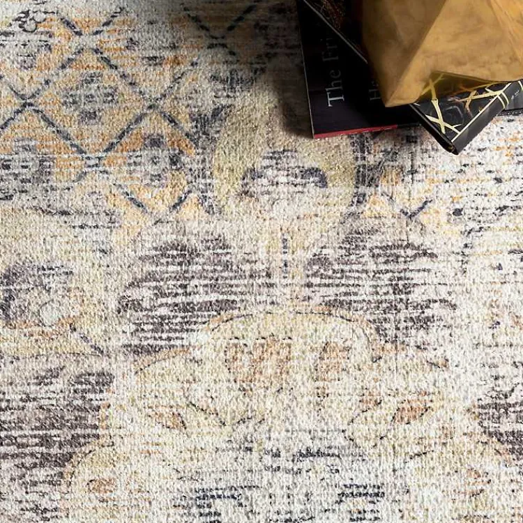 Area Rugs-Kirklands Home Gray Faded Medallion Washable Area Rug, 4x6