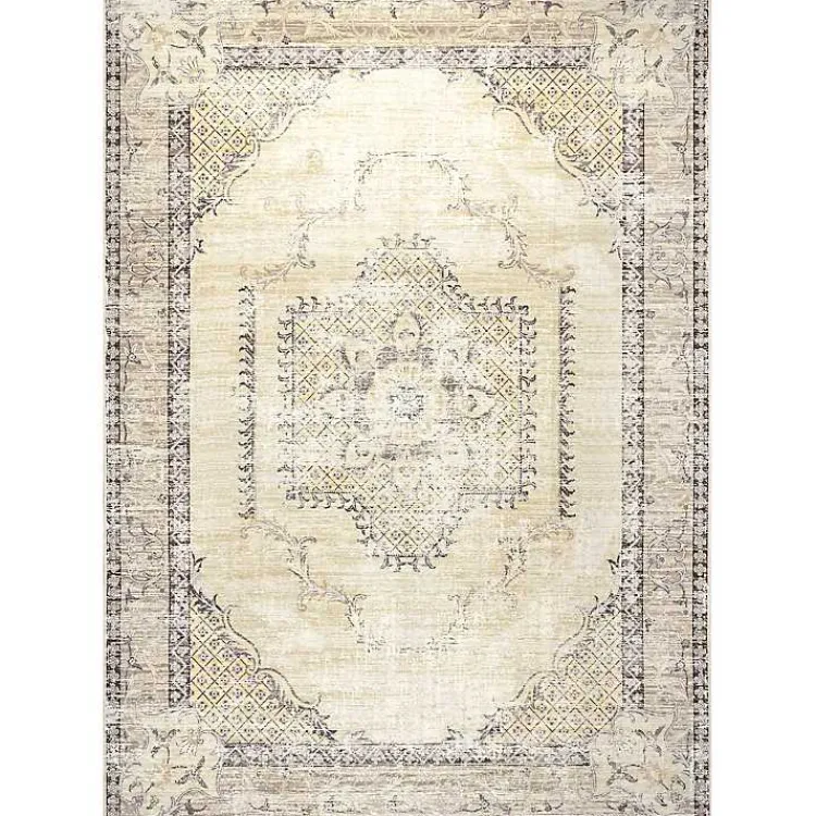 Area Rugs-Kirklands Home Gray Faded Medallion Washable Area Rug, 5x8
