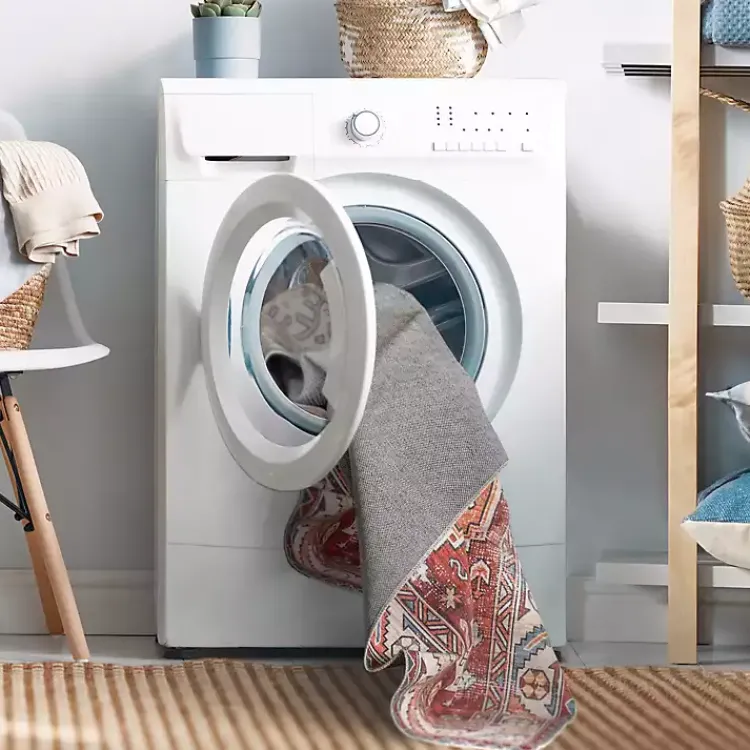 Area Rugs-Kirklands Home Gray Faded Medallion Washable Area Rug, 5x8