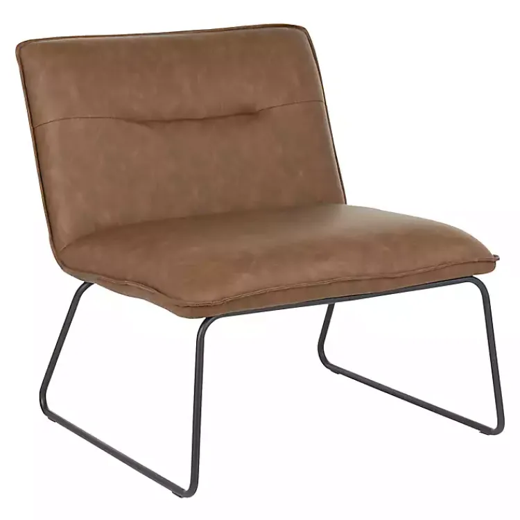 Accent Chairs-Kirklands Home Dark Faux Leather Sleigh Accent Chair Brown