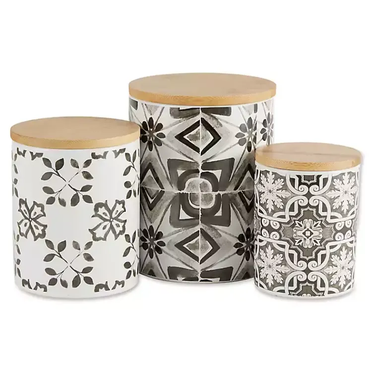 Kitchen Storage-Kirklands Home Charcoal Tile 3-pc. Bamboo Lid Jar Set