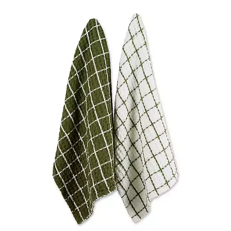 Kitchen Accessories-Kirklands Home Sage Windowpane Oversized Dish Towels, Set of 2 Green
