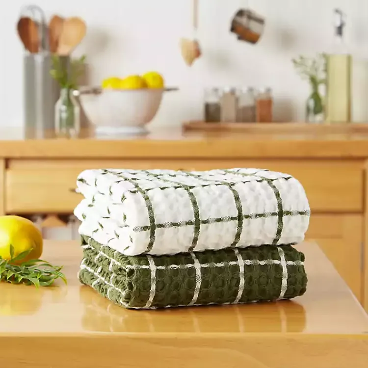 Kitchen Accessories-Kirklands Home Sage Windowpane Oversized Dish Towels, Set of 2 Green