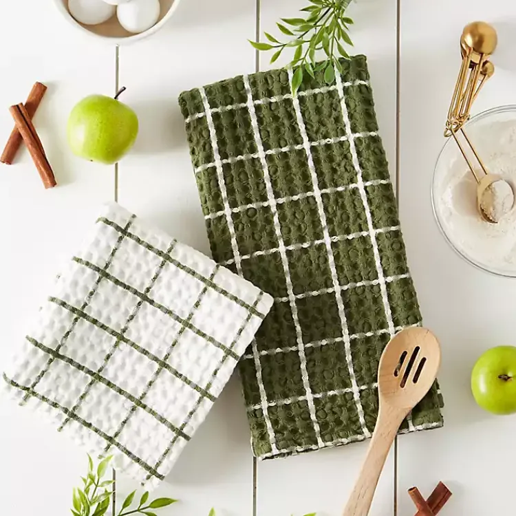 Kitchen Accessories-Kirklands Home Sage Windowpane Oversized Dish Towels, Set of 2 Green