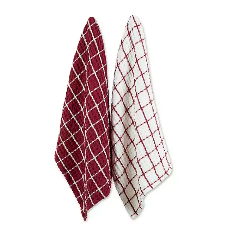 Kitchen Accessories-Kirklands Home Windowpane Oversized Dish Towels, Set of 2 Red