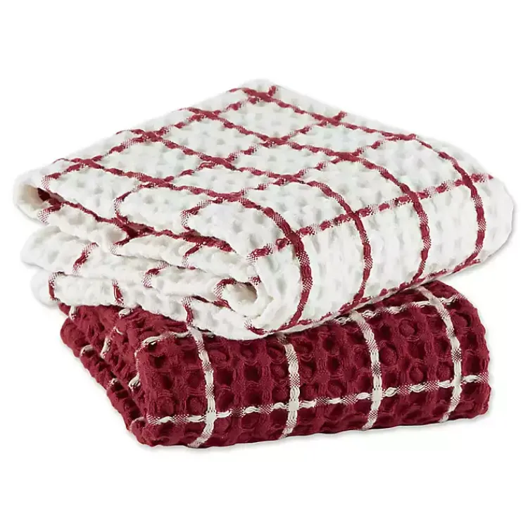 Kitchen Accessories-Kirklands Home Windowpane Oversized Dish Towels, Set of 2 Red