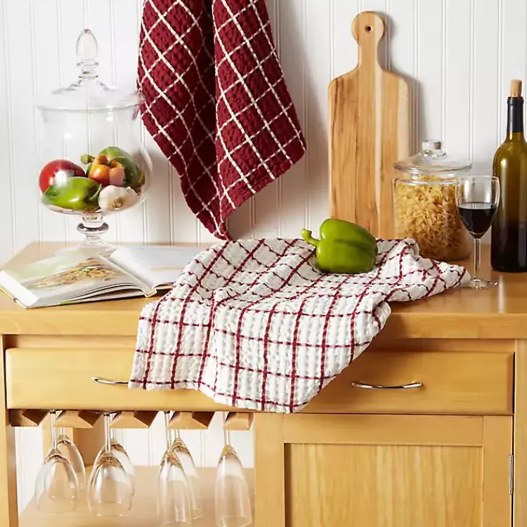 Kitchen Accessories-Kirklands Home Windowpane Oversized Dish Towels, Set of 2 Red